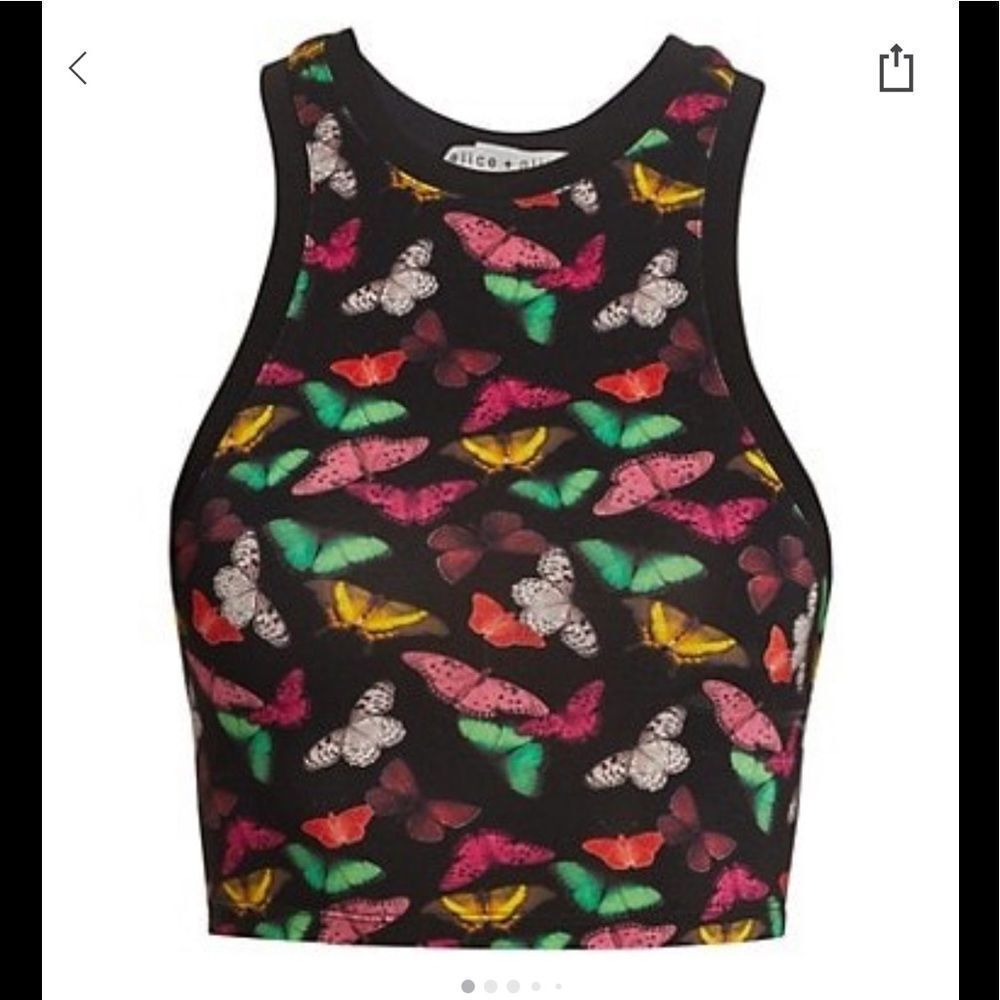 LAST CHANCE ALICE+OLIVIA butterfly printed racer crop top - Picture 4 of 8